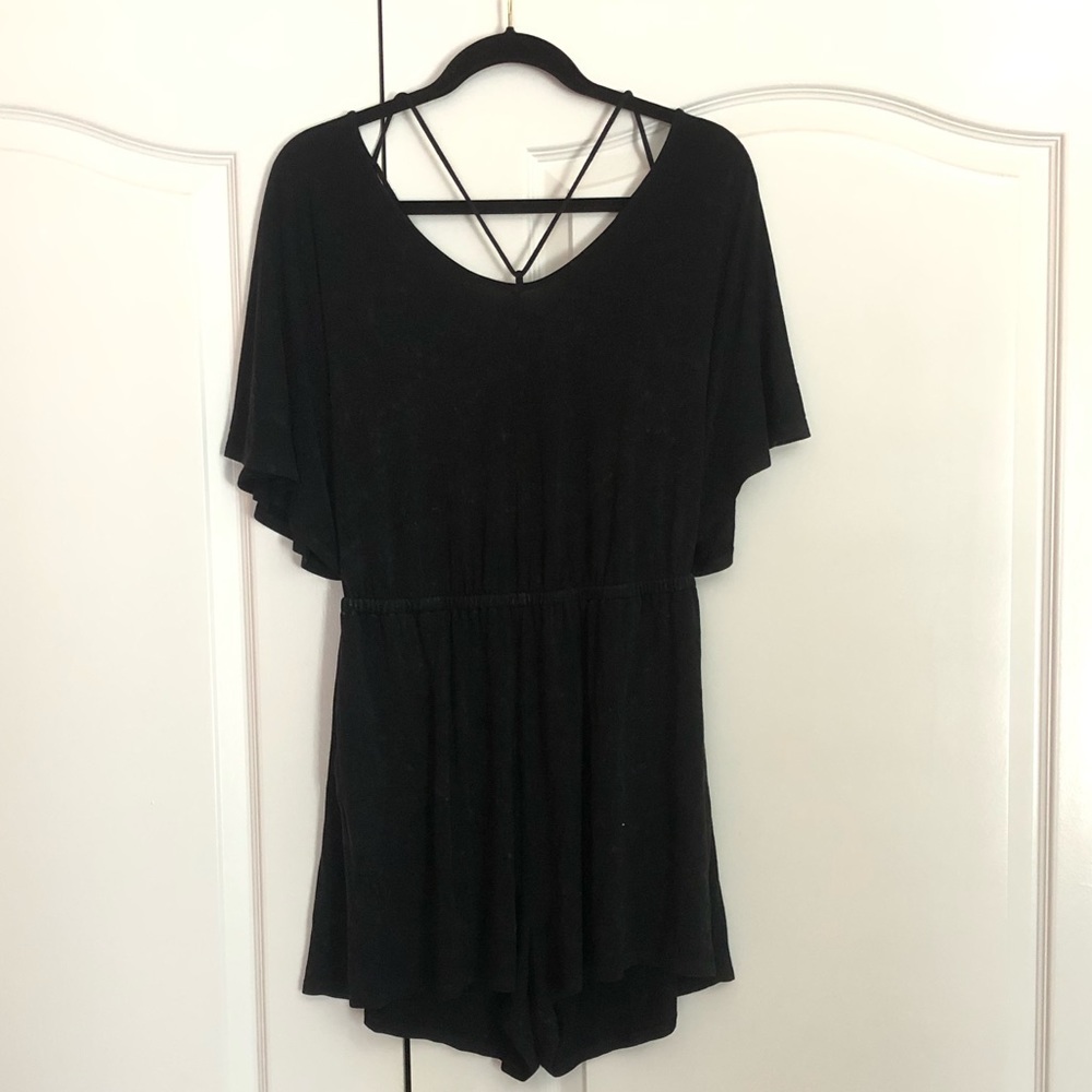 Black Acid Wash Strappy Romper
